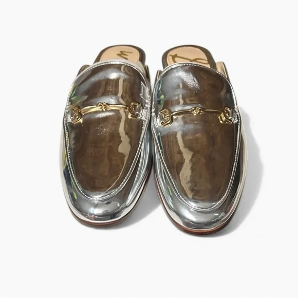 🌻NEW Sam Edelman Linnie Bit Mule Silver Leather Slip-On Loafer Mule Size 7 $150 - Picture 2 of 13